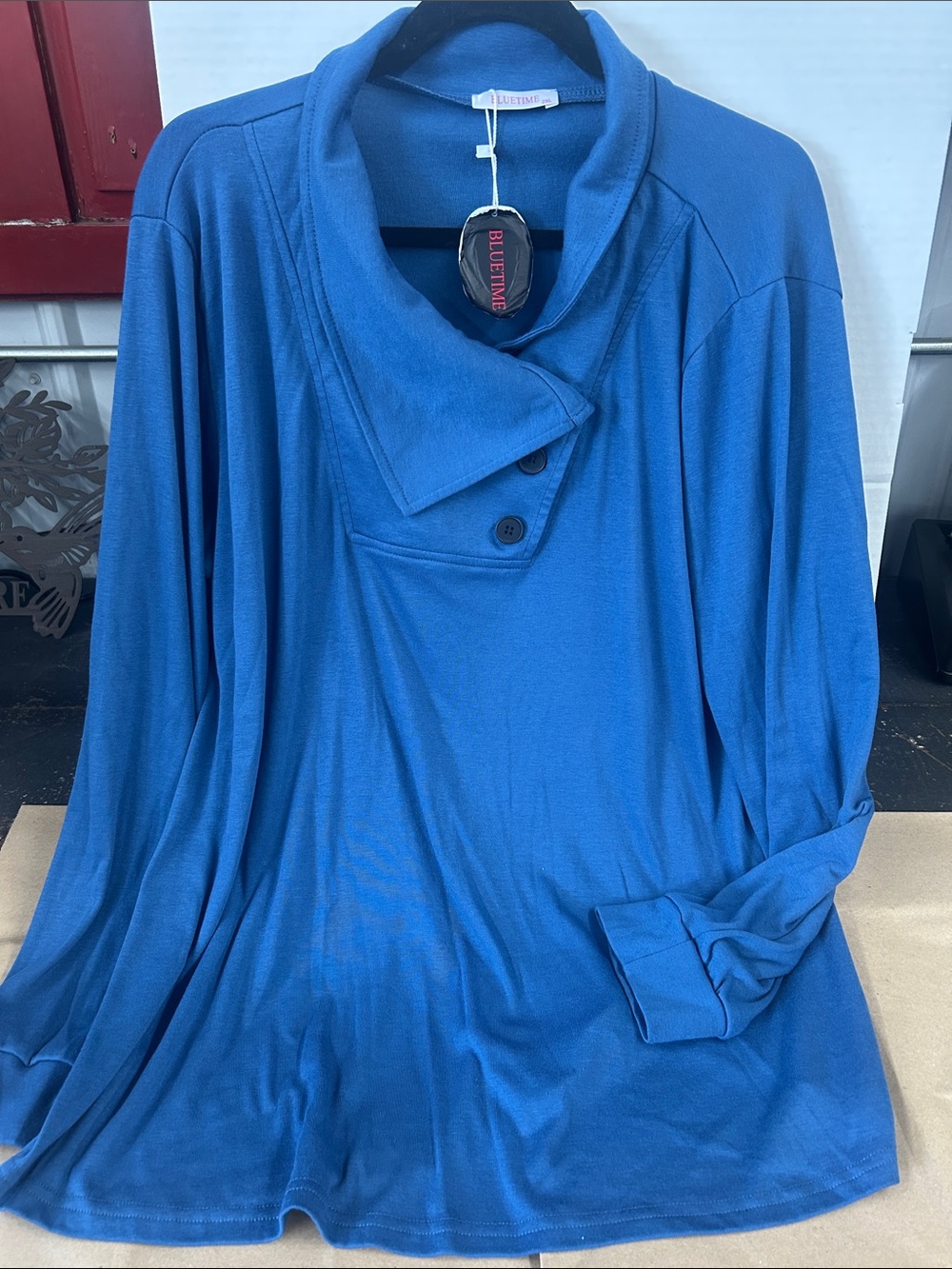 Bluetime - NEW ! Women's Royal Blue Button-Accent Cowl Neck Pullover
